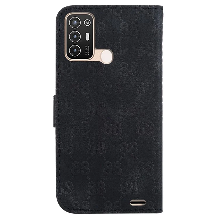 Para ZTE Blade A52 Wallet Case 8-Shape Imprinted Stand PU Leather Protective Flip Phone Cover - Black