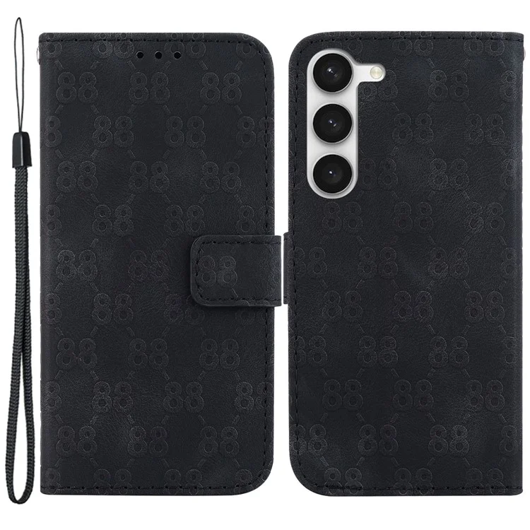 PU Leather Case for Samsung Galaxy S23+ , 8-Shape Imprinted Stand Folio Flip Wallet Phone Cover - Black