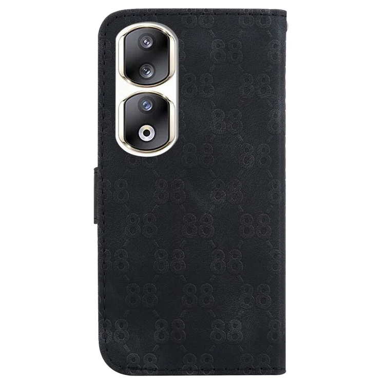 Capa de Couro à Prova de Choques para Honor 90 Pro Double 8-Shape Imprinted Wallet Stand Phone Case - Preto