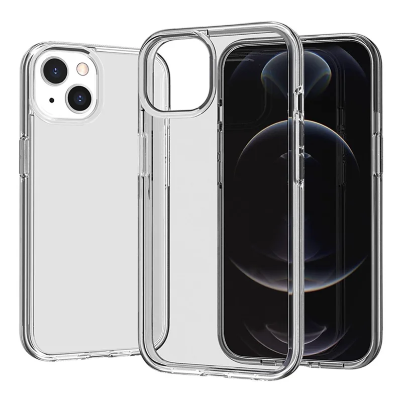 For iPhone 15 Plus Anti-Scratch Cover Clear Design Hard PC + Flexible TPU Cell Phone Case - Transparent