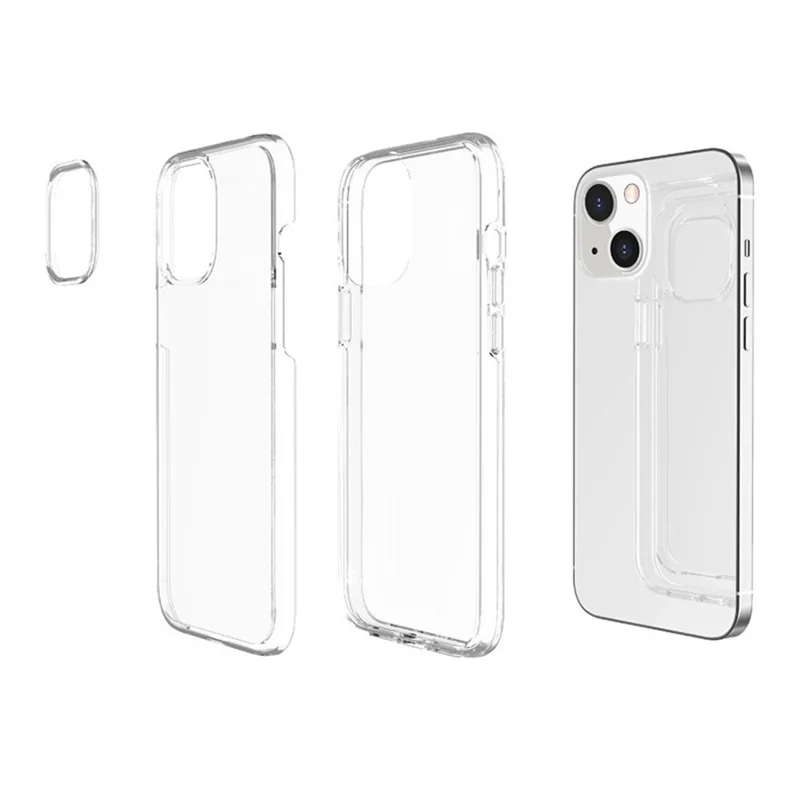 For iPhone 15 Plus Anti-Scratch Cover Clear Design Hard PC + Flexible TPU Cell Phone Case - Transparent