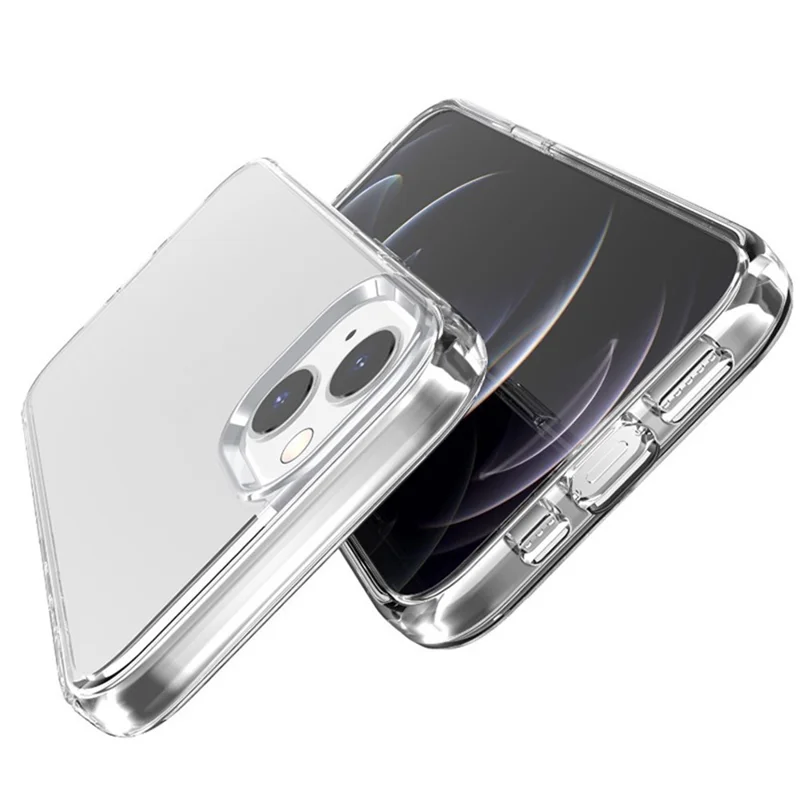 For iPhone 15 Plus Anti-Scratch Cover Clear Design Hard PC + Flexible TPU Cell Phone Case - Transparent