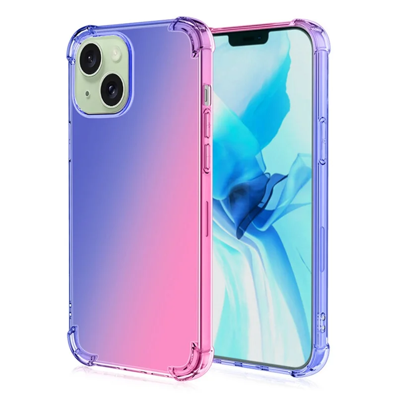 Capa de Telefone Anti-queda de Quatro Cantos para iPhone 15 Cor Gradiente - Azul / Rosa