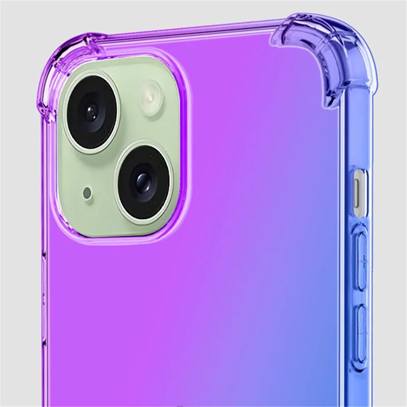For iPhone 15 Four Corner Anti-drop Phone Case Gradient Color TPU Phone Back Cover - Purple / Blue