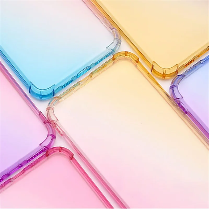 For iPhone 15 Four Corner Anti-drop Phone Case Gradient Color TPU Phone Back Cover - Purple / Blue