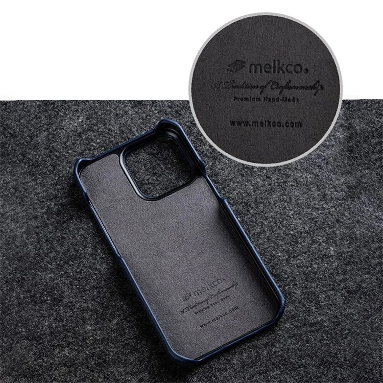 MELKCO Microfiber Lining Cover for iPhone 15 Pro, Genuine Cow Leather Coated PC Incomplete Phone Case - Orange