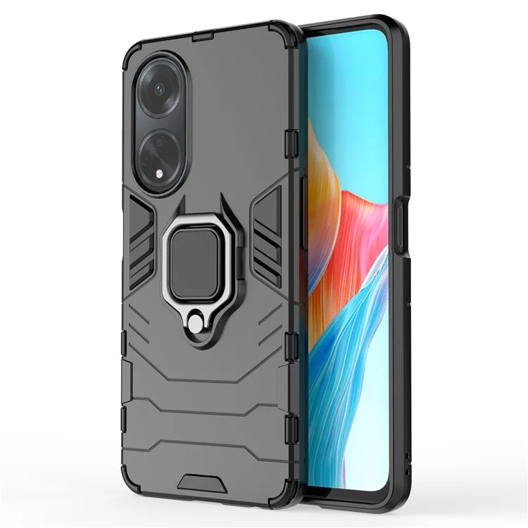 Für Oppo A98 5G / A1 5G Ringhalter Ständer Rückabdeckung TPU+PC Stoßfeste Handyhülle - Schwarz