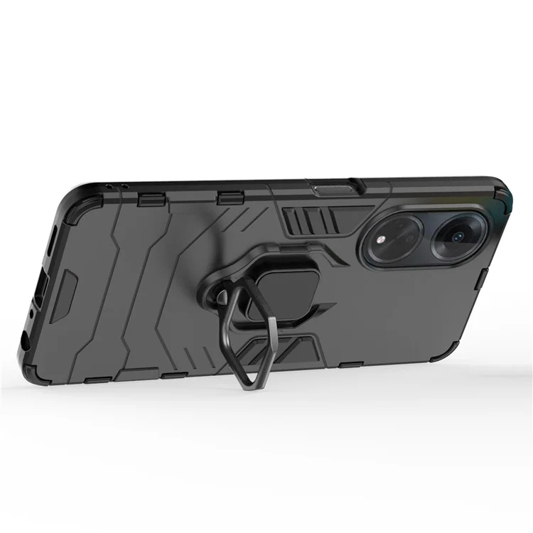 Für Oppo A98 5G / A1 5G Ringhalter Ständer Rückabdeckung TPU+PC Stoßfeste Handyhülle - Schwarz