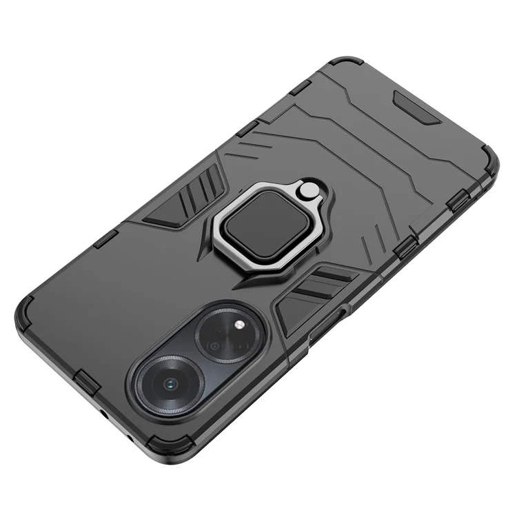 Für Oppo A98 5G / A1 5G Ringhalter Ständer Rückabdeckung TPU+PC Stoßfeste Handyhülle - Schwarz