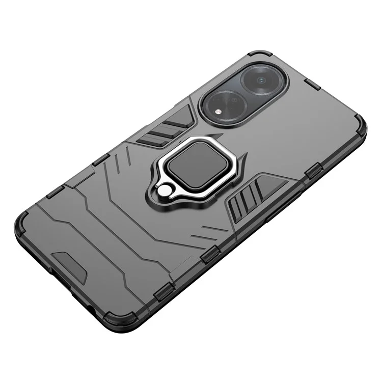 Für Oppo A98 5G / A1 5G Ringhalter Ständer Rückabdeckung TPU+PC Stoßfeste Handyhülle - Schwarz