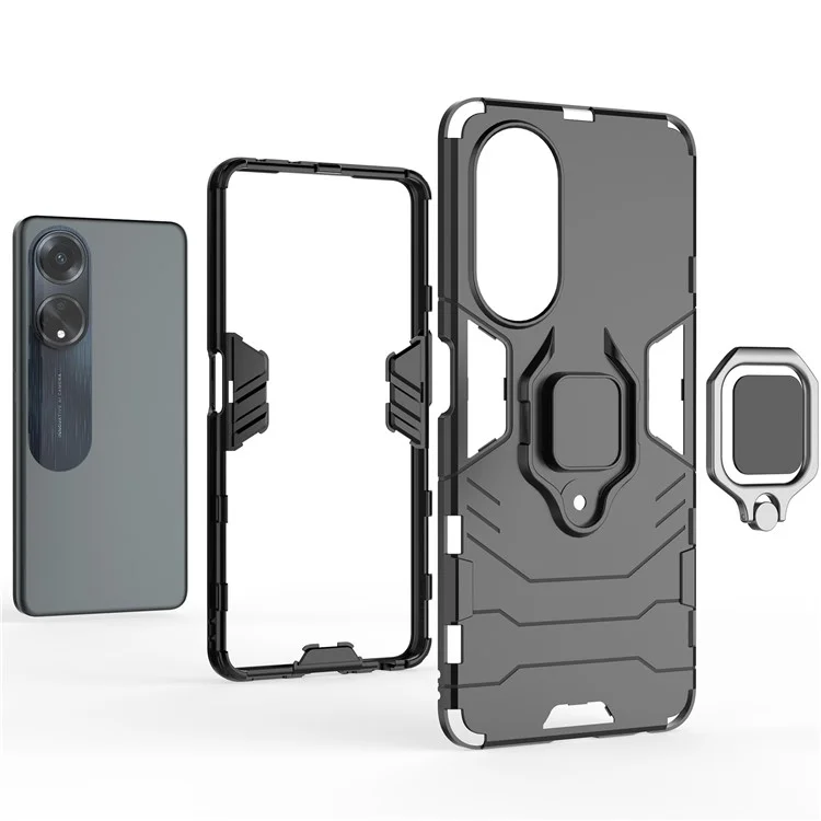 Für Oppo A98 5G / A1 5G Ringhalter Ständer Rückabdeckung TPU+PC Stoßfeste Handyhülle - Schwarz