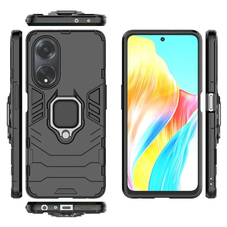 Für Oppo A98 5G / A1 5G Ringhalter Ständer Rückabdeckung TPU+PC Stoßfeste Handyhülle - Schwarz