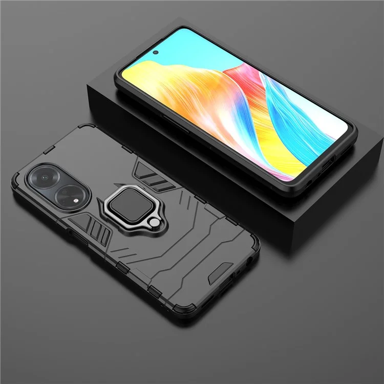 Für Oppo A98 5G / A1 5G Ringhalter Ständer Rückabdeckung TPU+PC Stoßfeste Handyhülle - Schwarz