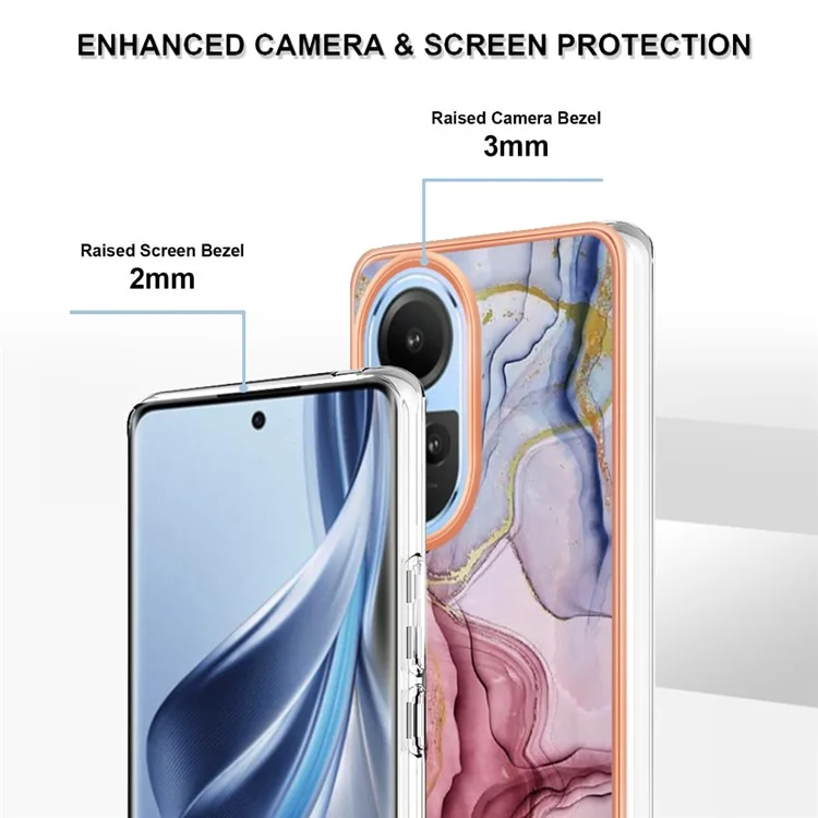 Capa YB IMD Series-16 Style E TPU para Oppo Reno10 5G (Global) Eletrodeposição 2.0mm Padrão de Mármore IMD Capa de Telefone - Rose Gold