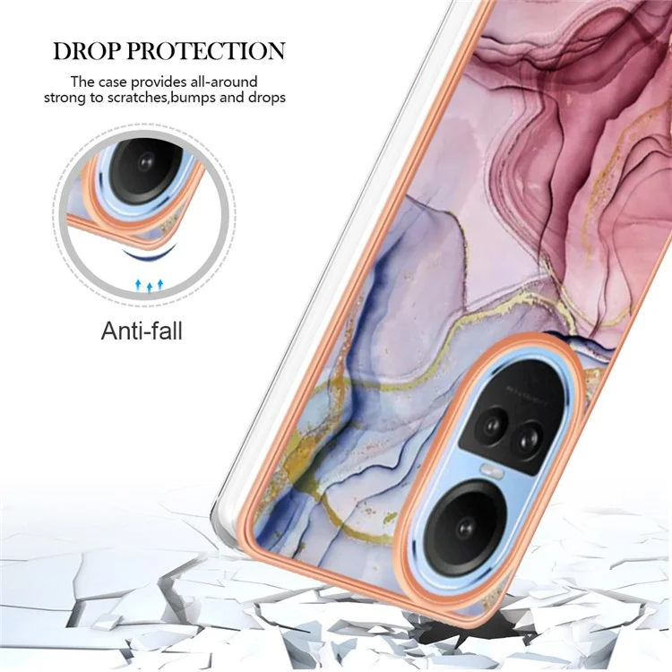 Capa YB IMD Series-16 Style E TPU para Oppo Reno10 5G (Global) Eletrodeposição 2.0mm Padrão de Mármore IMD Capa de Telefone - Rose Gold