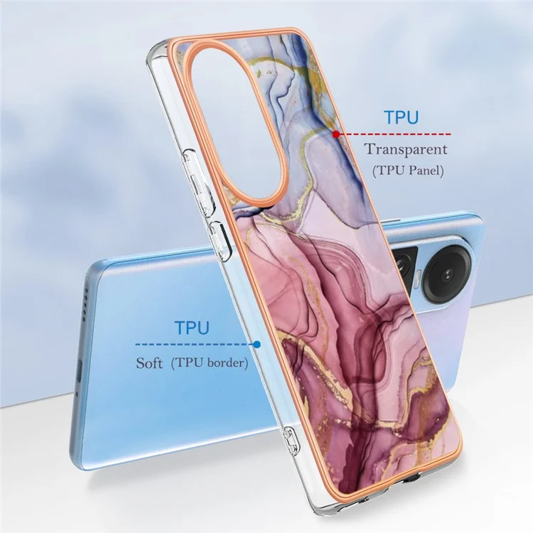 Capa YB IMD Series-16 Style E TPU para Oppo Reno10 5G (Global) Eletrodeposição 2.0mm Padrão de Mármore IMD Capa de Telefone - Rose Gold