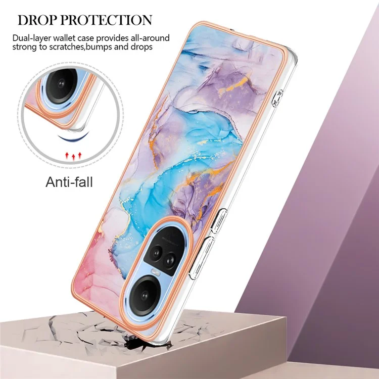 YB IMD Series-1 Elektronische Beschichtung Handyhülle für Oppo Reno10 5G (Global) Marmor Blumen Muster Weiche TPU Abdeckung - Milchstraße Marmor Blau