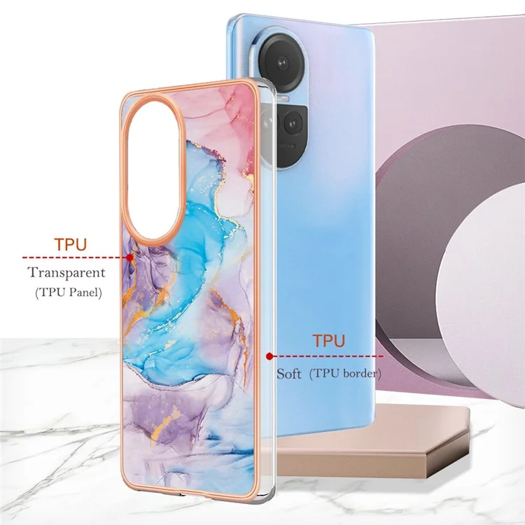 YB IMD Series-1 Elektronische Beschichtung Handyhülle für Oppo Reno10 5G (Global) Marmor Blumen Muster Weiche TPU Abdeckung - Milchstraße Marmor Blau