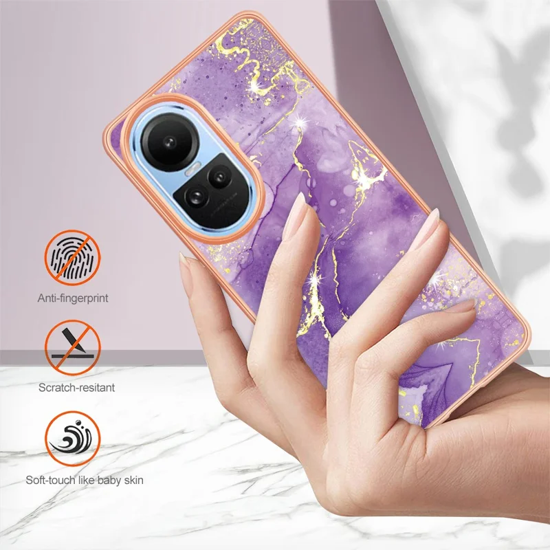 YB IMD Series-2 для Oppo Reno10 5G (Global) Чехол для телефона из электролитического ТПУ с мраморным узором IMD - фиолетовый 002