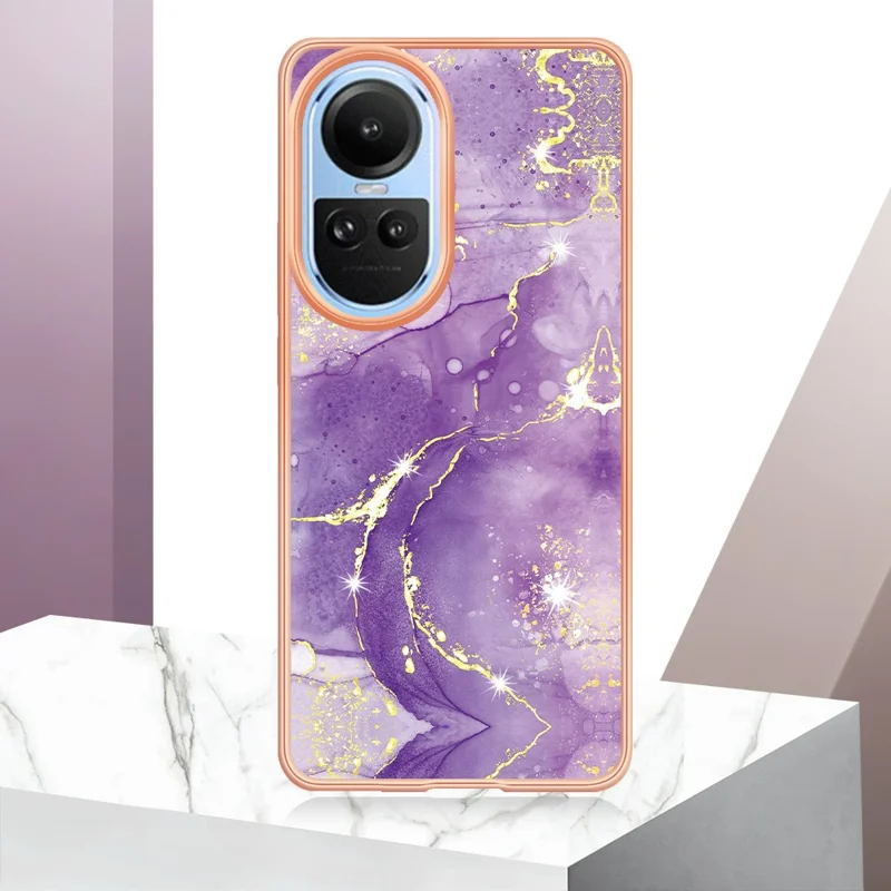 YB IMD Series-2 для Oppo Reno10 5G (Global) Чехол для телефона из электролитического ТПУ с мраморным узором IMD - фиолетовый 002