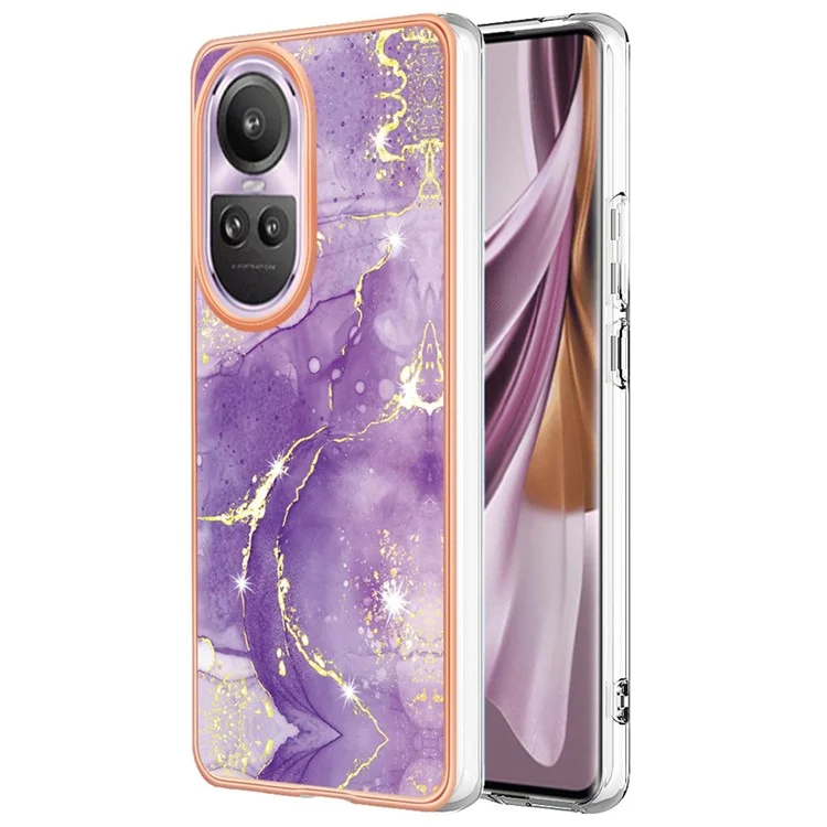For Oppo Reno10 Pro 5G (Global) TPU Case with IMD Marble Pattern Electroplated Back Cover - Purple 002
