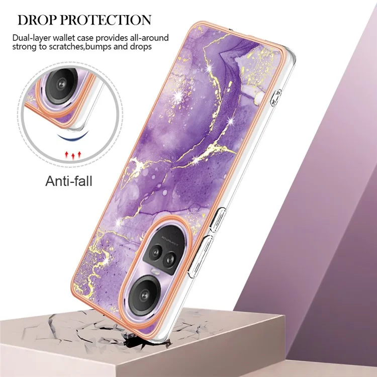 For Oppo Reno10 Pro 5G (Global) TPU Case with IMD Marble Pattern Electroplated Back Cover - Purple 002