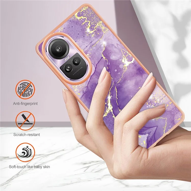 For Oppo Reno10 Pro 5G (Global) TPU Case with IMD Marble Pattern Electroplated Back Cover - Purple 002