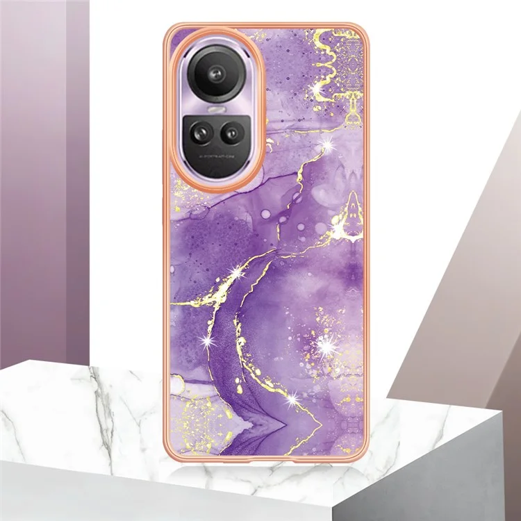 For Oppo Reno10 Pro 5G (Global) TPU Case with IMD Marble Pattern Electroplated Back Cover - Purple 002