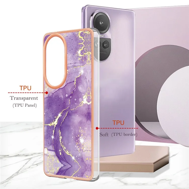 For Oppo Reno10 Pro 5G (Global) TPU Case with IMD Marble Pattern Electroplated Back Cover - Purple 002