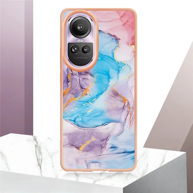 YB IMD Serie-1 Elektrogalvanisierte Weiche TPU-Hülle für Oppo Reno10 Pro 5G (Global) Marmor Blumenmuster IMD Kratzsicher Handyhülle - Milchstraße Marmor Blau