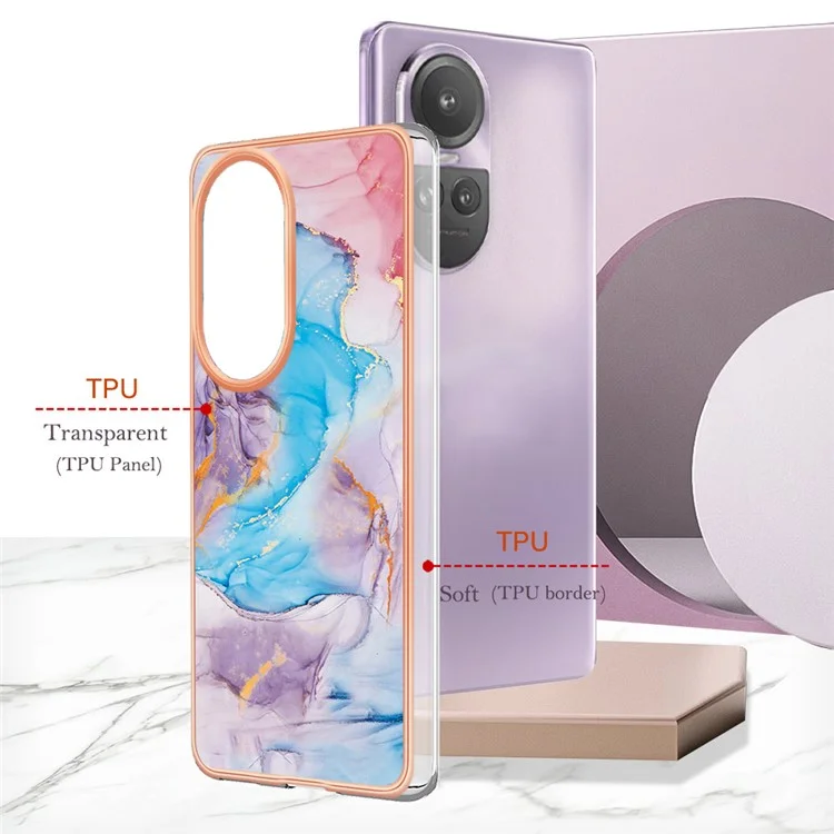 YB IMD Serie-1 Elektrogalvanisierte Weiche TPU-Hülle für Oppo Reno10 Pro 5G (Global) Marmor Blumenmuster IMD Kratzsicher Handyhülle - Milchstraße Marmor Blau