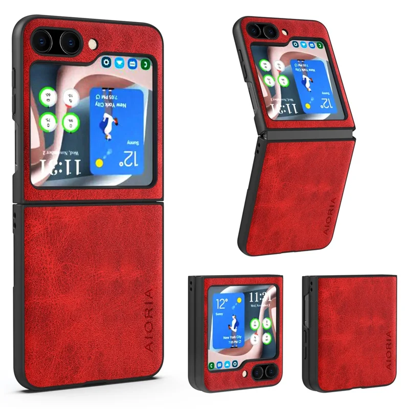 AIORIA Para Samsung Galaxy Z Flip5 5G Caso com Textura de Abacate à Prova de Choque Cobertura de Telefone em PU + PC - Vermelho