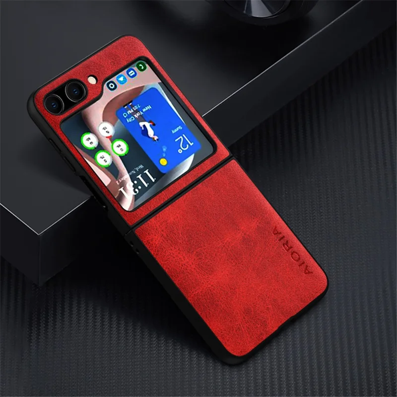 AIORIA Para Samsung Galaxy Z Flip5 5G Caso com Textura de Abacate à Prova de Choque Cobertura de Telefone em PU + PC - Vermelho