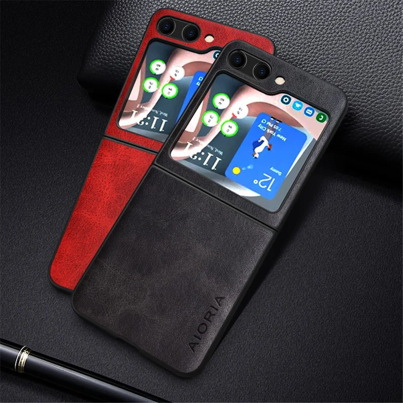 AIORIA Para Samsung Galaxy Z Flip5 5G Caso com Textura de Abacate à Prova de Choque Cobertura de Telefone em PU + PC - Vermelho