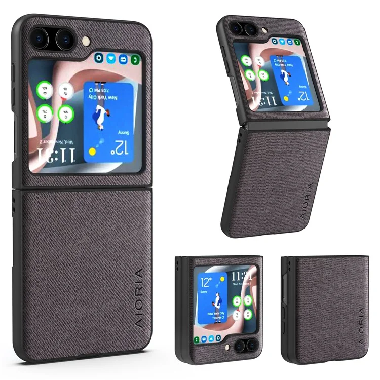 AIORIA Étui Slim à Texture de Tissu pour Samsung Galaxy Z Flip5 5G Étui de Protection en PU + PC - Gris Foncé