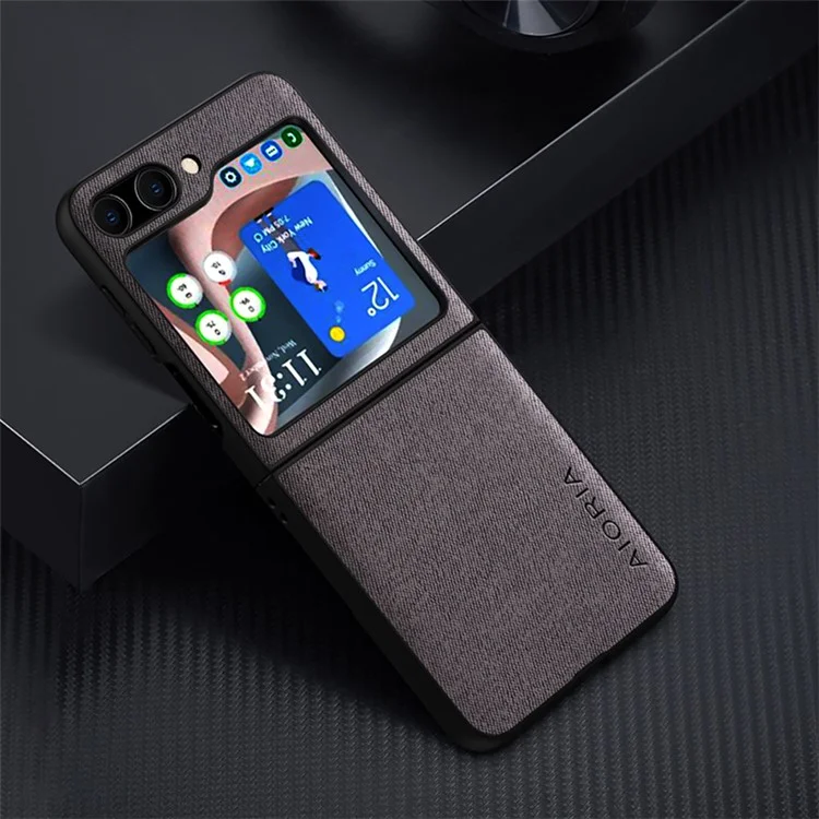 AIORIA Étui Slim à Texture de Tissu pour Samsung Galaxy Z Flip5 5G Étui de Protection en PU + PC - Gris Foncé