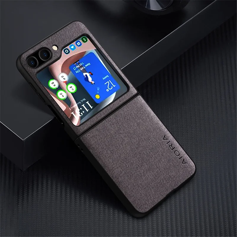 AIORIA Cloth Texture Slim Case for Samsung Galaxy Z Flip5 5G Protective PU + PC Phone Cover - Black