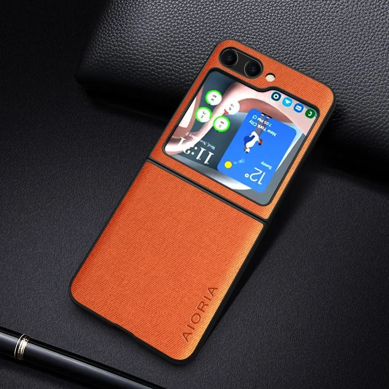 AIORIA Cloth Texture Slim Case for Samsung Galaxy Z Flip5 5G Protective PU + PC Phone Cover - Black