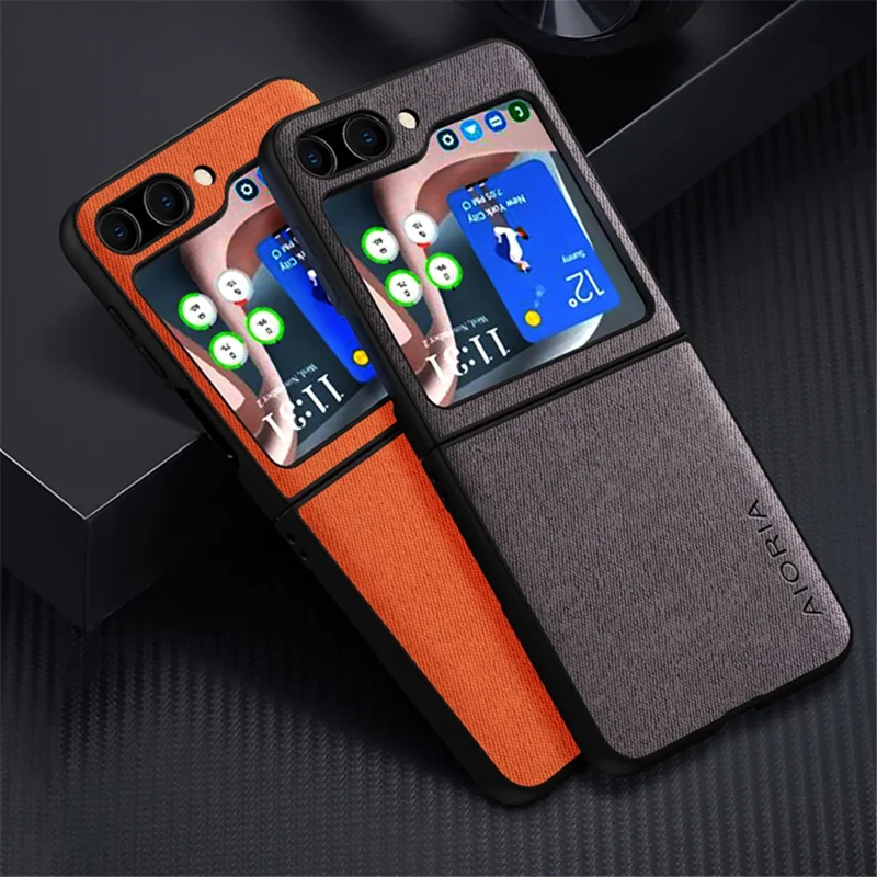 AIORIA Cloth Texture Slim Case for Samsung Galaxy Z Flip5 5G Protective PU + PC Phone Cover - Black