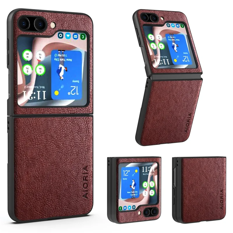 AIORIA Custodia antiurto per Samsung Galaxy Z Flip5 5G Texture Litchi PU + PC - Caffè