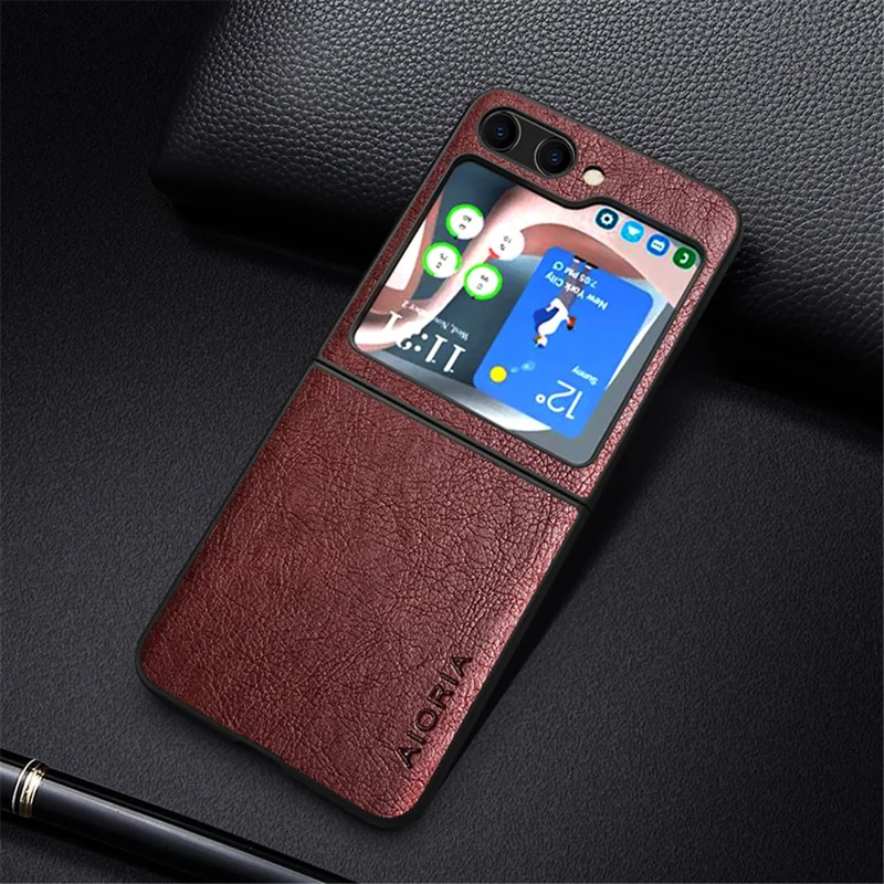 AIORIA Custodia antiurto per Samsung Galaxy Z Flip5 5G Texture Litchi PU + PC - Caffè