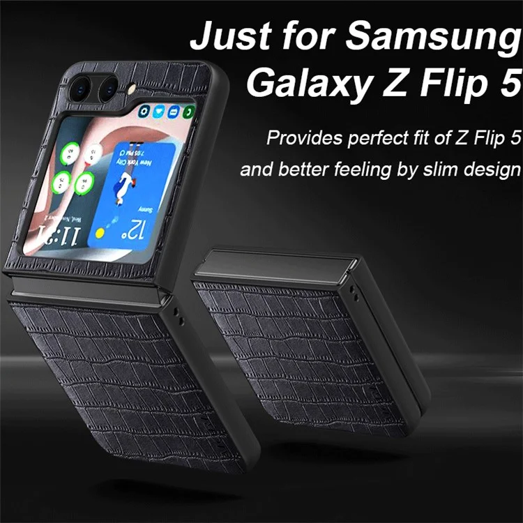 AIORIA Crocodile Textured Shockproof Case for Samsung Galaxy Z Flip5 5G Anti-Drop PU + PC Phone Cover - Black