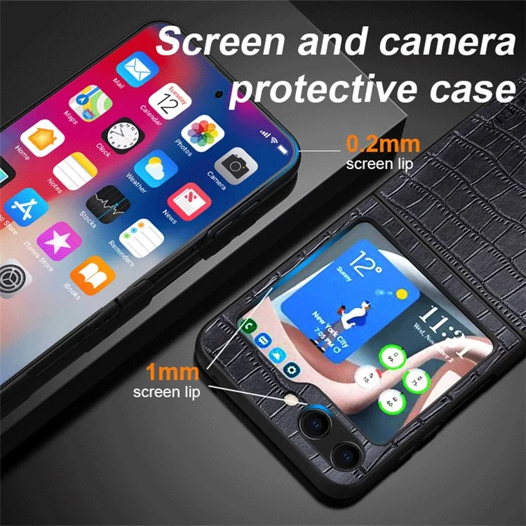 AIORIA Crocodile Textured Shockproof Case for Samsung Galaxy Z Flip5 5G Anti-Drop PU + PC Phone Cover - Black