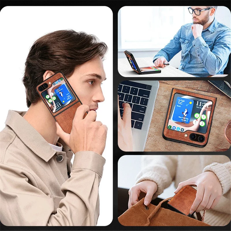AIORIA Crocodile Textured Shockproof Case for Samsung Galaxy Z Flip5 5G Anti-Drop PU + PC Phone Cover - Black