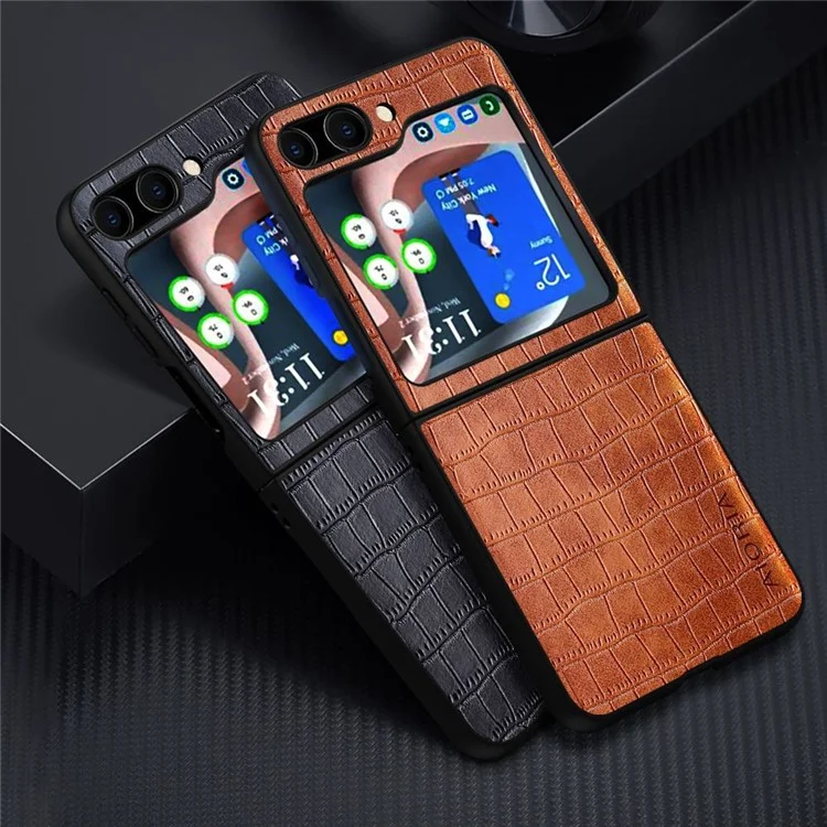 AIORIA Crocodile Textured Shockproof Case for Samsung Galaxy Z Flip5 5G Anti-Drop PU + PC Phone Cover - Black