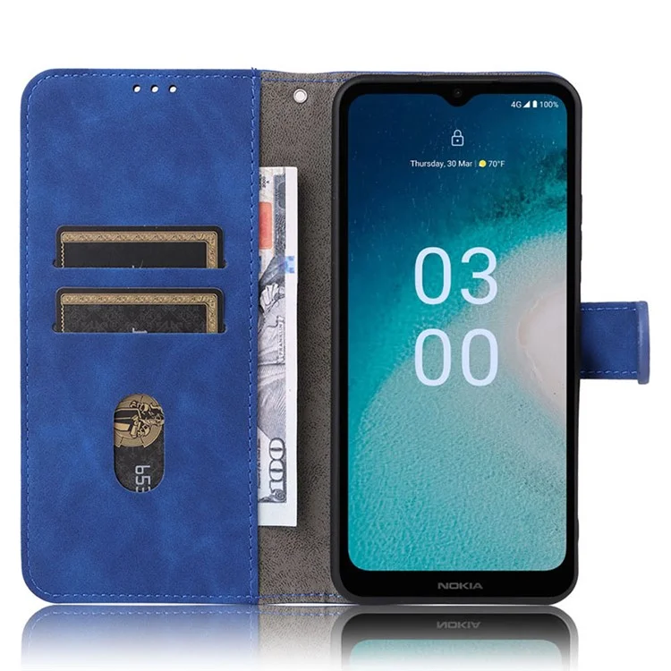 Para Nokia C300 Skin-touch Leather Phone Case Folding Stand Wallet Protective Cover - Azul