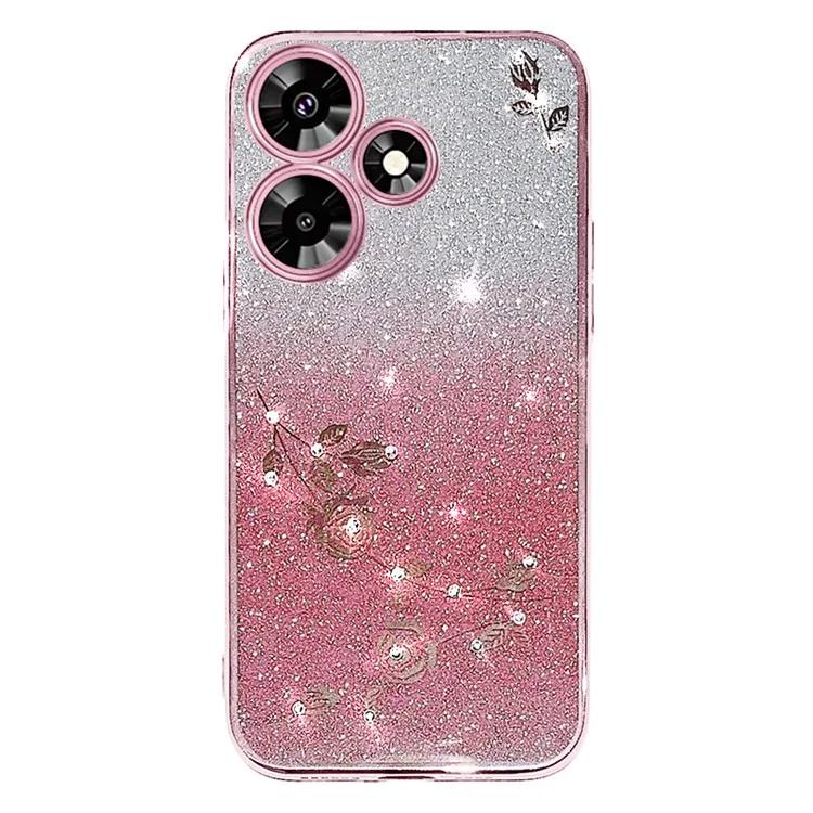 KADEM для Infinix Hot 30i Rhinestone Flower Glitter Phone Case Gradient TPU Drop Protection Cover - Rose Gold