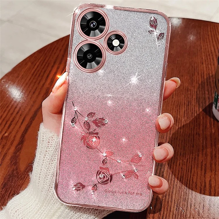 KADEM для Infinix Hot 30i Rhinestone Flower Glitter Phone Case Gradient TPU Drop Protection Cover - Rose Gold