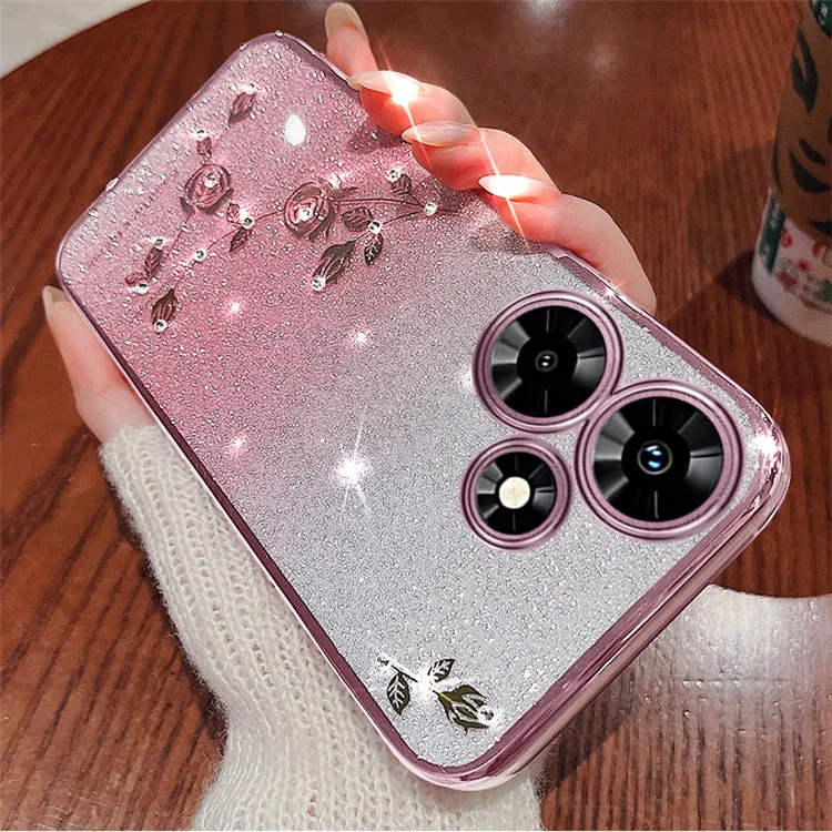 KADEM для Infinix Hot 30i Rhinestone Flower Glitter Phone Case Gradient TPU Drop Protection Cover - Rose Gold