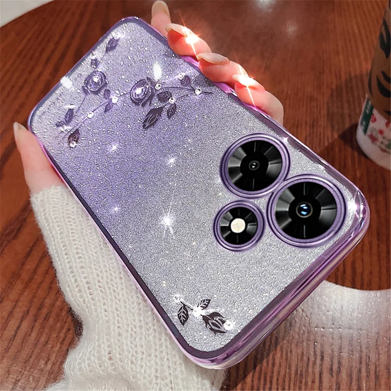 KADEM Para Infinix Hot 30 Play Capa de Telefone Celular com Glitter Gradiente TPU Flor Rhinestone Anti-Choque - Roxo